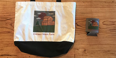 Crimson Moon Farm tote and koozie